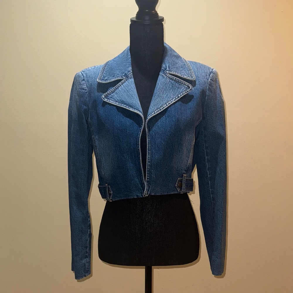 Alice + Olivia Cropped Blue Denim Jacket
